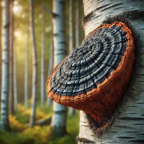 chaga mushroom growing on birch