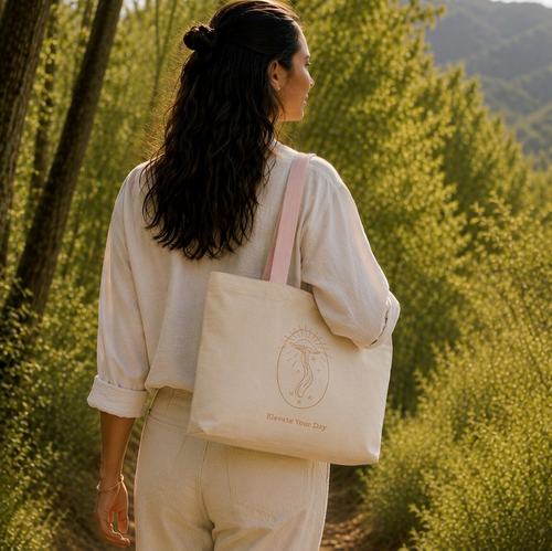 pink handle tote bag